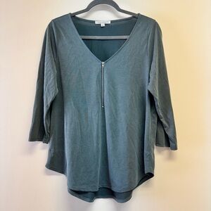 Green Envelope Slate Green V-Neck Half-Zip Long Sleeve Top EUC Size L